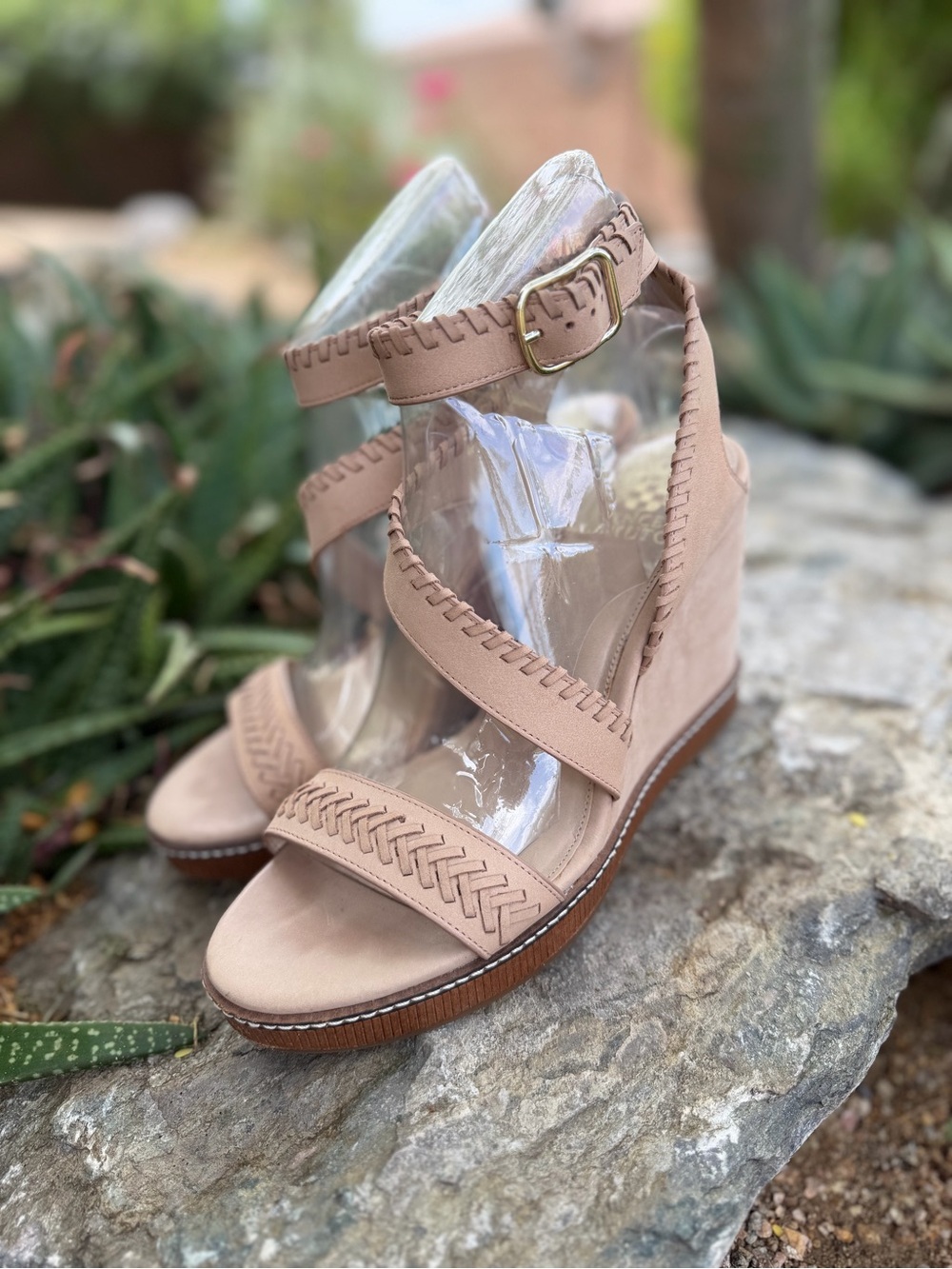 Vince Camuto Sandals Wedge Heeled Braided-Strap Wedge Sandals in Almond